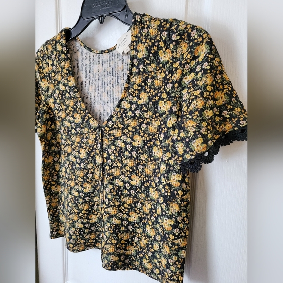 Sézane Celia T-Shirt Blouse Black Blossom Floral Print Organic Cotton Size XS - Picture 3 of 10